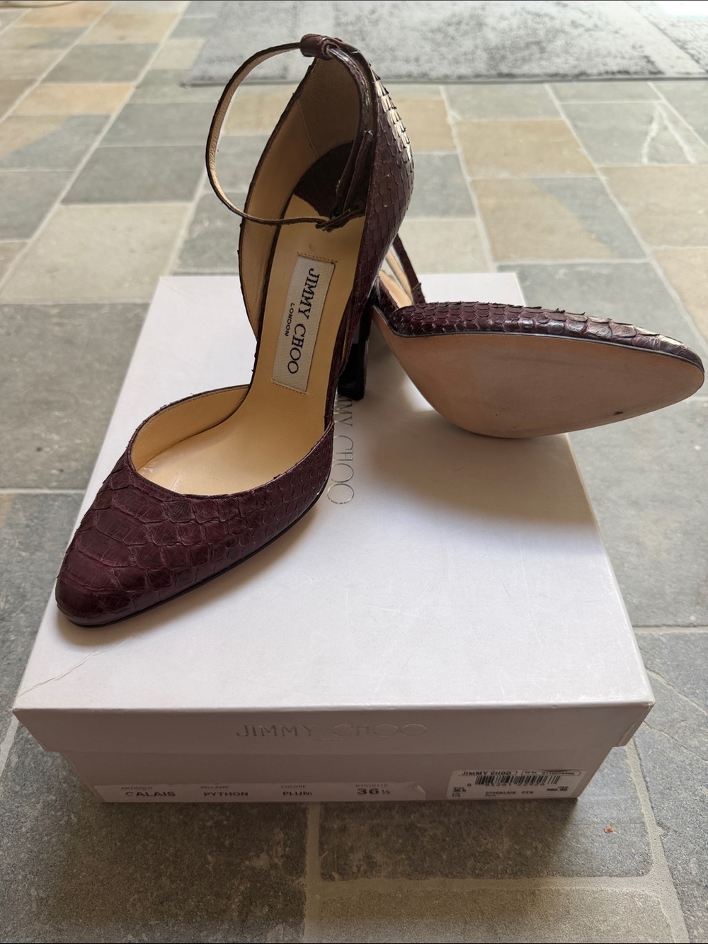 Jimmy Choo Burgundy Python Ankle-Strap Pumps